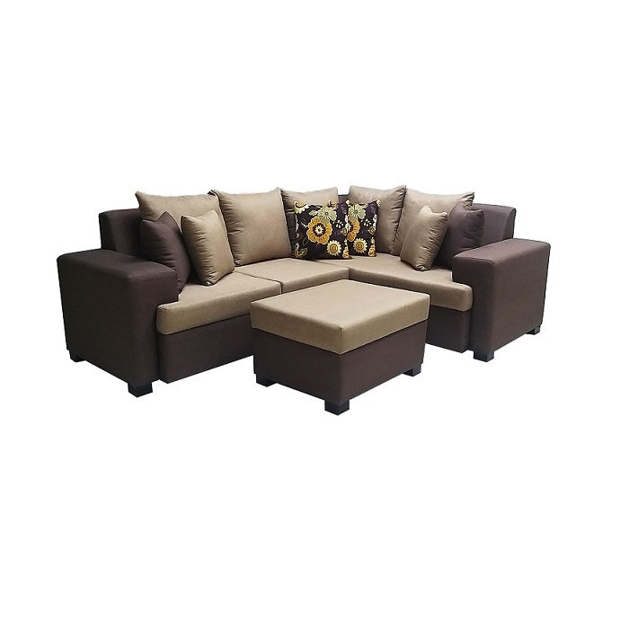 Magnum L-Type Sofa | Fabric Upholstered with Cushions & Stool