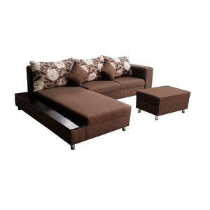 Rosetti L-Type Sofa | Fabric Upholstered with Cushions & Stool