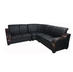 Upwood Corner Sofa | Leatherette Upholstered with Wooden Armrests