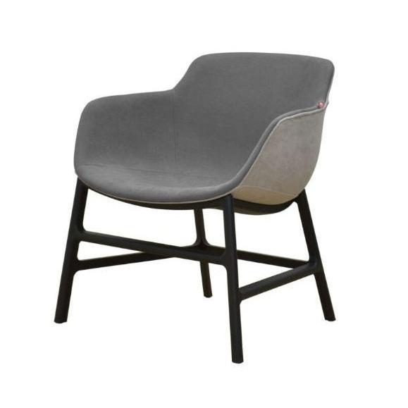 Stylish grey chair with black legs and a black seat, ideal for contemporary home or office décor.
