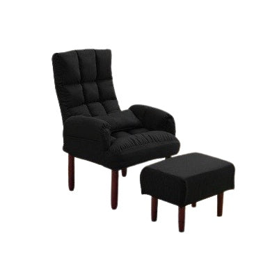 A comfortable chair and ottoman set, both upholstered in rich fabric, ideal for relaxation and style.