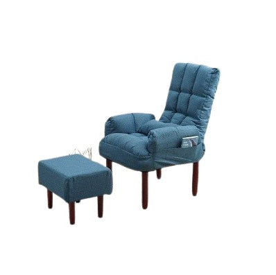 A comfortable chair and ottoman set, both upholstered in rich fabric, ideal for relaxation and style.