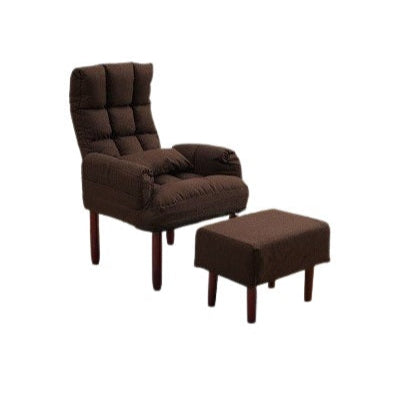 A comfortable chair and ottoman set, both upholstered in rich fabric, ideal for relaxation and style.