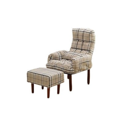 A comfortable chair and ottoman set, both upholstered in rich fabric, ideal for relaxation and style.