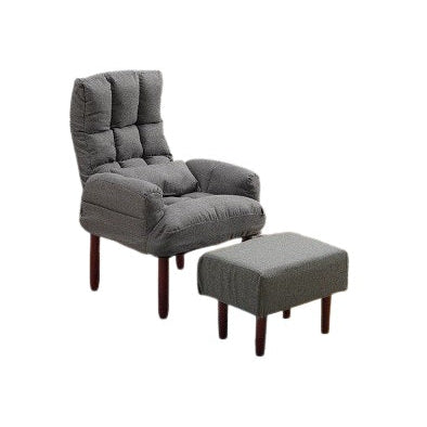 A comfortable chair and ottoman set, both upholstered in rich fabric, ideal for relaxation and style.