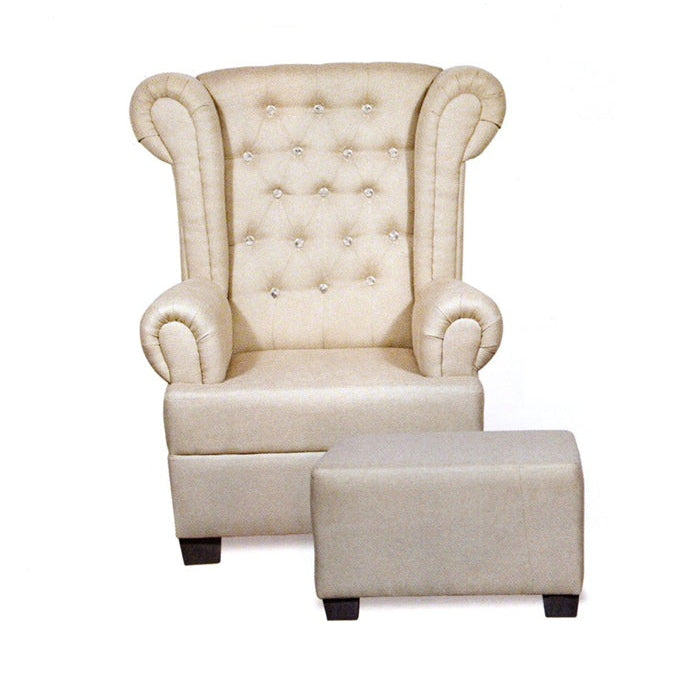 tufted high back accent chair with ottoman beige