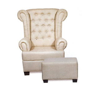 Lebron Accent Chair with Stool | High-Back Tufted Fabric Upholstered Chair