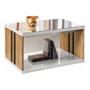 Spruce Coffee Table with Glossy Top & Open Shelf