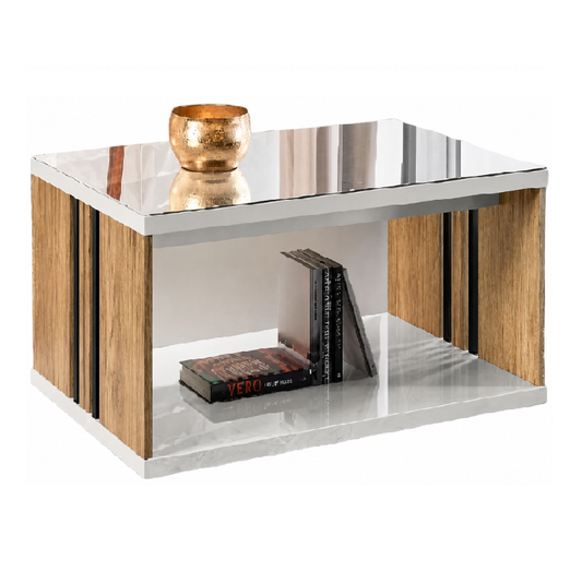 Spruce Coffee Table with Glossy Top & Open Shelf