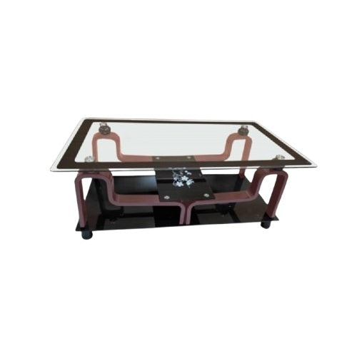 A sleek glass coffee table featuring a modern metal frame, elegantly designed for contemporary living spaces.