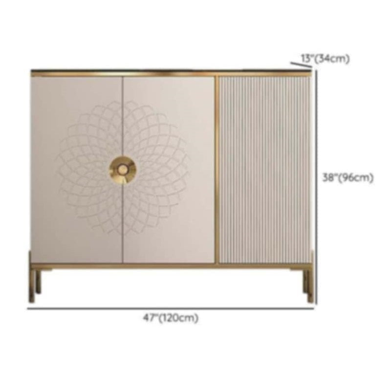 Wooden cabinet featuring three doors, showcasing a natural finish and elegant design.