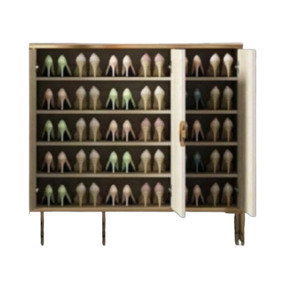 Wooden cabinet featuring three doors, showcasing a natural finish and elegant design.