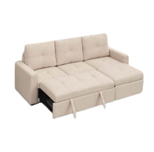 A cozy sofa bed featuring a comfortable mattress and plush pillows, perfect for relaxation and overnight guests.
