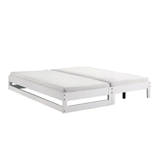 A wooden bed frame accompanied by a comfortable mattress and tidily arranged bedding, fostering a warm and welcoming bedroom ambiance.