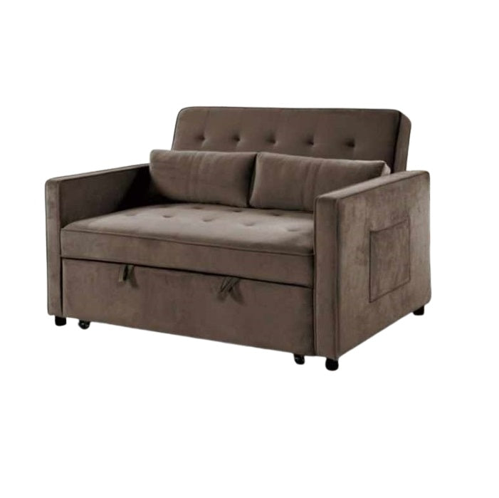 A stylish sofa bed equipped with a soft mattress and decorative pillows, ideal for both seating and sleeping.