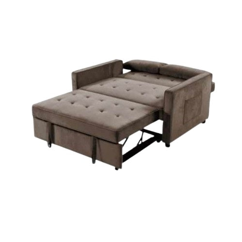 A stylish sofa bed equipped with a soft mattress and decorative pillows, ideal for both seating and sleeping.