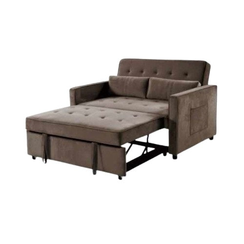 A stylish sofa bed equipped with a soft mattress and decorative pillows, ideal for both seating and sleeping.