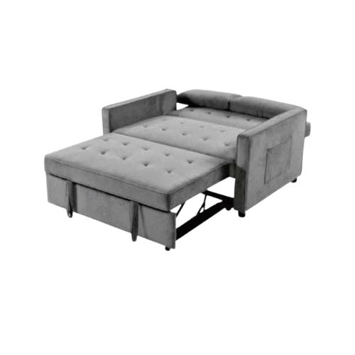 A stylish sofa bed equipped with a soft mattress and decorative pillows, ideal for both seating and sleeping.