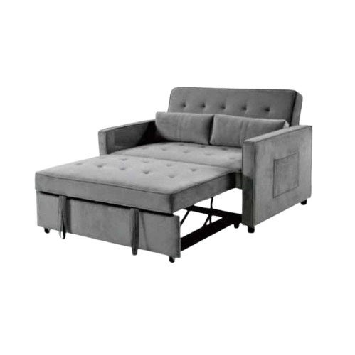 A stylish sofa bed equipped with a soft mattress and decorative pillows, ideal for both seating and sleeping.