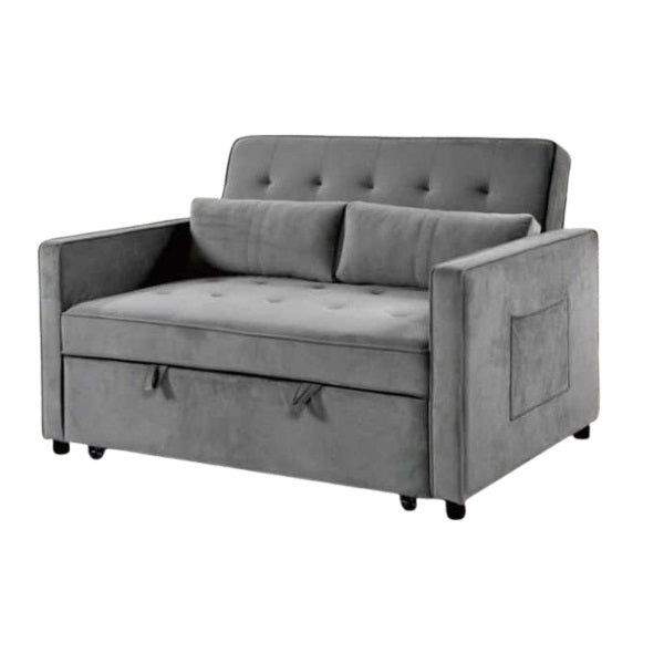 A stylish sofa bed equipped with a soft mattress and decorative pillows, ideal for both seating and sleeping.