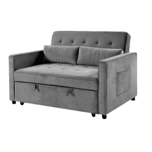 Asia Sofa Bed | Velvet Upholstered Pull-Out Sofa Bed with Cushions & Side Pocket