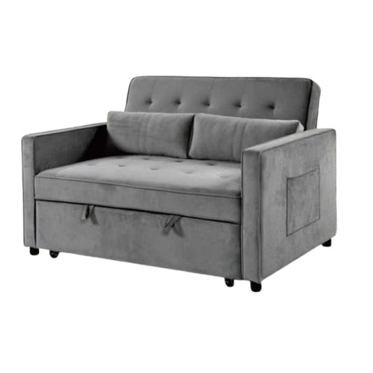 A stylish sofa bed equipped with a soft mattress and decorative pillows, ideal for both seating and sleeping.