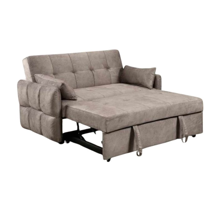 A modern sofa bed showcasing a supportive mattress and inviting pillows, designed for comfort and versatility in any space.
