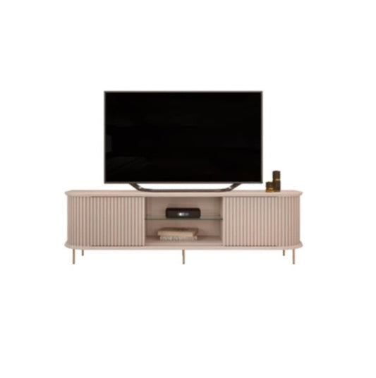 TV stand designed for 75-inch TVs, featuring detailed measurements for optimal fit and placement in your living space.