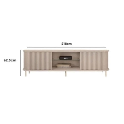 TV stand designed for 75-inch TVs, featuring detailed measurements for optimal fit and placement in your living space.