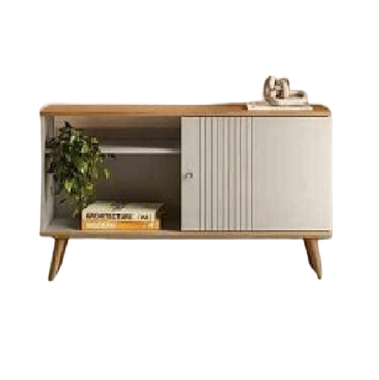 Catmint 120cm TV Stand | Open Shelves with Sliding Door Storage