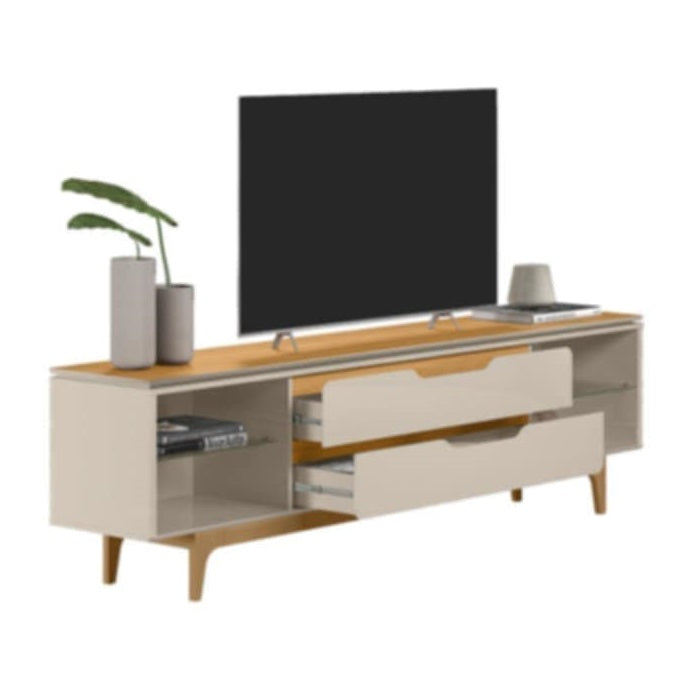 Stylish TV stand suitable for a 75-inch television, offering ample space and a contemporary look for your entertainment area.