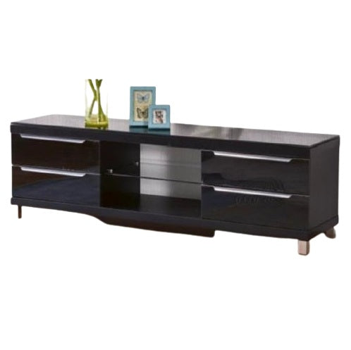 A wooden entertainment center displaying a television on its surface, combining elegance with modern entertainment needs.