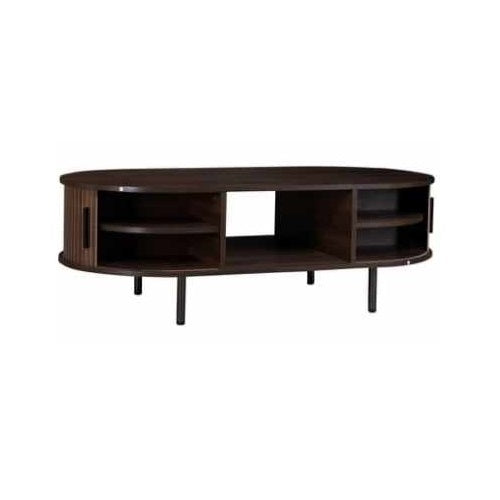 A modern TV cabinet with two functional shelves, ideal for organizing magazines and decorative items.