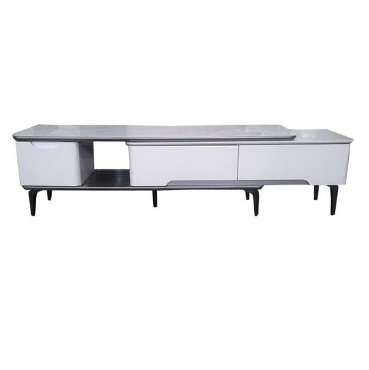 Stylish white and grey TV unit with drawers, perfect for enhancing any living room décor.