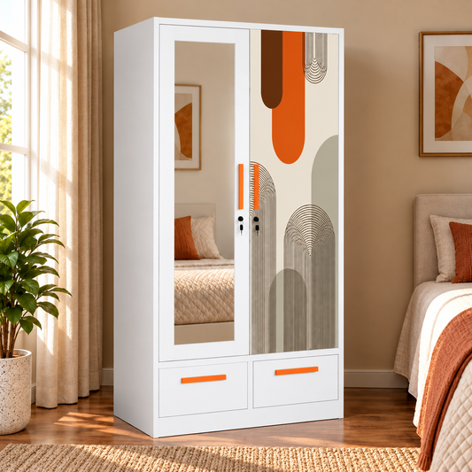 Deacon 2 Door Steel Wardrobe with Mirror & Sliding Doors