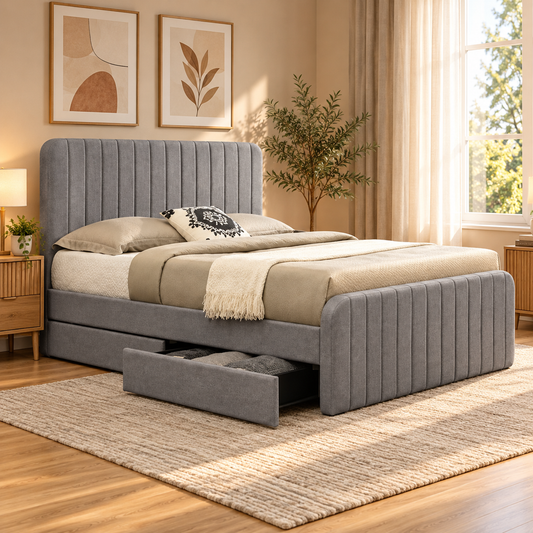 Myrtle Upholstered Bed Frame with 2 Storage Drawers for Queen Size Bed