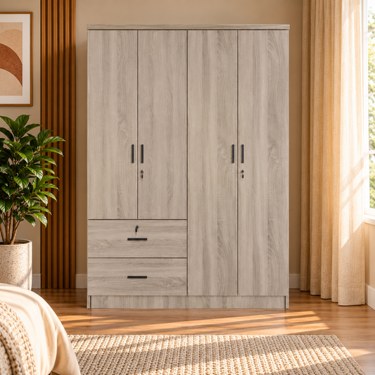 Zion 4 Door Wardrobe with 2 Drawers