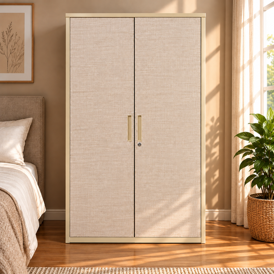 Albireo 2 Door Steel Wardrobe with Lockable Compartment & Shelves