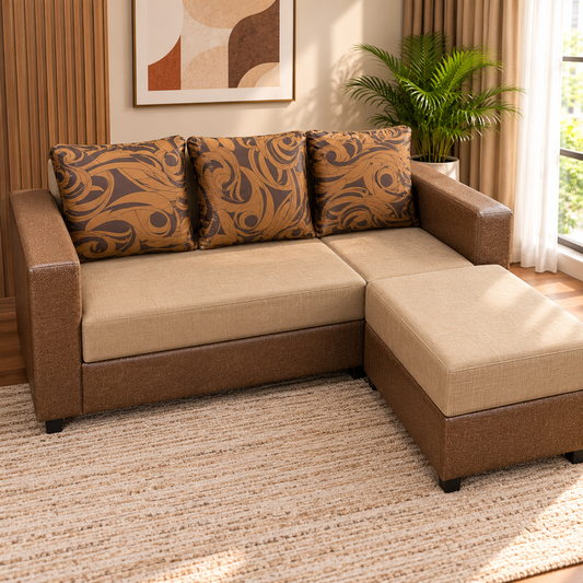 Arrow L-Type Sofa | Fabric Upholstered with Uratex Foam & Stool
