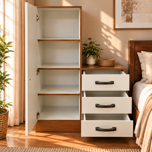 Citronella Single Door Wardrobe with Mirror & 3 Drawers
